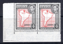 British Guiana 1938-52 KGVI Pictorials - 4c Map - P.13 X 14 Pair LHM (SG 310b) - Guyana Britannica (...-1966)