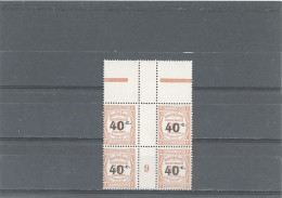 MILLESIME -TAXE N°50  - 40 /50 ROUGE   N** BLOC DE 4  AVEC INTERPANNEAU  -MILLESIME 9 = 1909 - Millésime