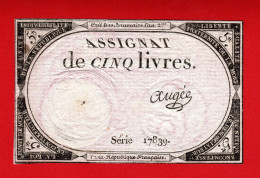 ASSIGNAT DE 5 LIVRES - 10 BRUMAIRE AN 2  (31 OCTOBRE 1793) - AUGEE - REVOLUTION FRANCAISE  D - Assignats