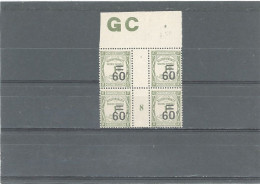 MILLESIME -TAXE N°52  BLOC DE 4  - 60c /1c OLIVE - N** MANCHETTE GC  -MILLESIME 8 = 1918 - Millésimes