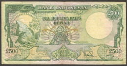 Indonesia 2500 2,500 Rupiah Komodo Dragon Lizard 2 Letter (Rare) P-54 1957 VF - Indonesië