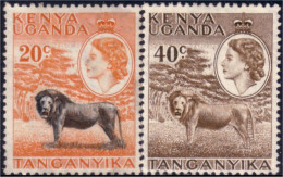 554 Kenya Uganda Tanganyika Lions 20c 40c No Gum Sans Gomme (KUT-15) - Kenya, Ouganda & Tanganyika