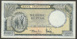 Indonesia 1000 1,000 Rupiah Elephant 2 Letter P-53 1952 VF Crisp No Hole - Indonesien