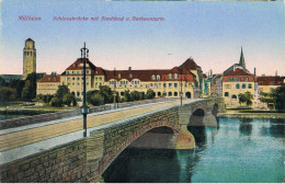 AK Mülheim, Schlossbrücke Mit Stadtbad Und Rathausturm 1923 - Muelheim A. D. Ruhr