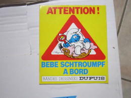 AUTOCOLLANT  SCHTROUMPF ATTENTION BEBE  SCHTROUMPF A BORD - Schtroumpfs, Les