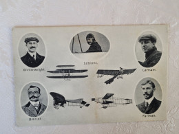 Carte Postale Aviation , 5 Aviateurs , Bleriot, Wright , Leblanc Larham, Farman - Other & Unclassified