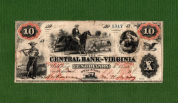 USA Note The Central Bank Of Virginia $10 Staunton, VA 1860 SLAVES N.1347 - Autres & Non Classés