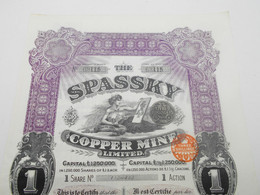 Action  Share  " The Spassky Copper Mine LDT "   London 1926. - Mines