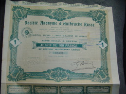 Action " Sté Anonyme D'anthracite Russe " Russia  Geneve 1907 Reste Des Coupons Russie - Russia