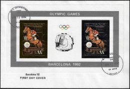 Guyana 1992 Michel 3890B Et 3891B Jeux Olympiques De Barcelone, Feuillet Or Et Argent. Champions Célèbres. Hippisme - Verano 1992: Barcelona