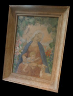Aquarelle Gouachée Sur Traits De Crayon Signée ; Figurant  La Vierge Et L'Enfant. - Acuarelas