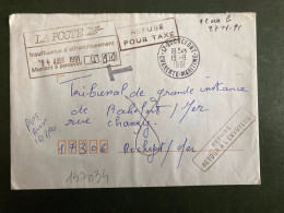 LETTRE OBL.13-8 1991 17 ROCHEFORT + REFUSE POUR TAXE + TAXE 5,90 - 1960-.... Storia Postale