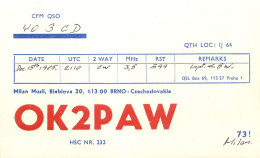 QSL Card Czechoslovakia Radio Amateur Station OK2PAW Y03CD 1985 - Radio Amatoriale