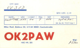 QSL Card Czechoslovakia Radio Amateur Station OK2PAW Y03CD 1985 - Amateurfunk