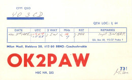 QSL Card Czechoslovakia Radio Amateur Station OK2PAW Y03CD 1985 Milan - Radio Amateur