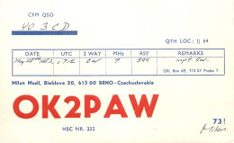 QSL Card Czechoslovakia Radio Amateur Station OK2PAW Y03CD 1985 Milan - Radio Amatoriale