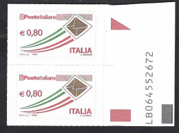 Italia 2014; Posta Italiana Da € 0,80 Bordo Lungo: Coppia Con Alfanumerico LB. - Códigos De Barras