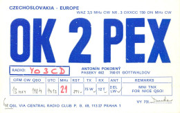 QSL Card Czechoslovakia Radio Amateur Station OK2PEX Y03CD Antonin Pokorny - Radio Amatoriale