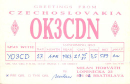 QSL Card Czechoslovakia Radio Amateur Station OK3CDN Y03CD 1983 Milan - Radio Amatoriale