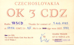 QSL Card Czechoslovakia Radio Amateur Station OK3CDZ Y03CD 1983 Glasa Viliam - Amateurfunk