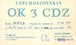 QSL Card Czechoslovakia Radio Amateur Station OK3CDZ Y03CD 1983 Glasa Viliam - Amateurfunk