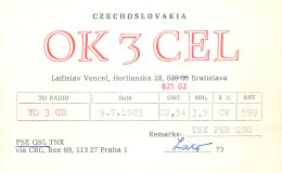 QSL Card Czechoslovakia Radio Amateur Station OK3CEL Y03CD 1983 Laco Vencel - Radio Amatoriale