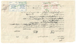 PALESTINE ISRAEL RARE - REVENUE STAMP STEUERMARKE FISCAL COURT FEES OPDA ON DOCUMENT - 5 PIASTRES + 2x1 PIASTRES + 5MIL - Palestine