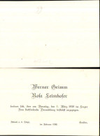 Einladung Hochzeit Vermählung 1938 Aschach An Der Steyr Garsten Werner Grimm Rosa Leimhofer - Boda