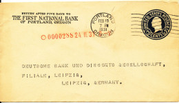 USA Postal Stationery Bank Cover Sent To Germany Portland 10-2-1931 (The First National Bank Of Portland Oregon) - 1921-40