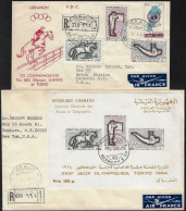 Liban 1964 Y&T PA 329 à 331 Et BF 15 Sur 2 FDC. Jeux Olympiques De Tokyo. Equitation, Tir, Anneaux - Sommer 1964: Tokio