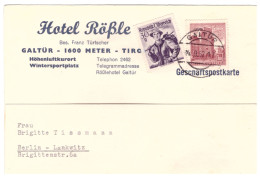 1962 AUSTRIA  HOTEL RÖSSLE BUSINESS POSTCARD SKI RESORT GALTÜR CANCEL TO BERLIN USED - Galtür
