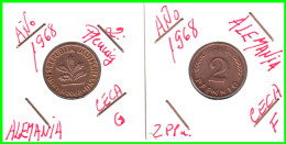 ALEMANIA – GERMANY - ( REPUBLICA FEDERAL ) 2 MONEDAS DE 2.- PFENNING . AÑO 1964  CECAS - F-G. KM-106 - 2 Pfennig