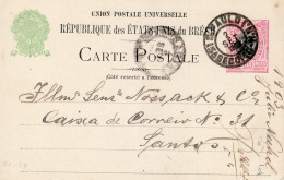 BRAZIL 1903 POSTCARD SENT FROM SAO PAULO TO SANTOS - Postal Stationery