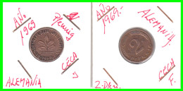 ALEMANIA – GERMANY - ( REPUBLICA FEDERAL ) 2 MONEDAS DE 2.- PFENNING . AÑO 1969  CECAS - F-J. - 2 Pfennig