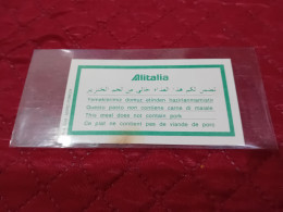 BIGLIETTO PUBBLICITARIO ALITALIA- PASTO NON CONTENENTE CARNE DI MAIALE - Menu Cards