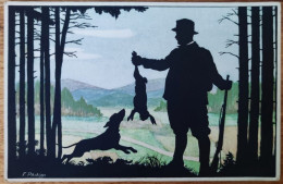 Hunter Holding His Prey Silhouette Postcard Signed By F. Philipp No.144 - Silhouettes