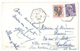 MOUGINS A Recette Auxiliaire Carte Postale 5 F Gandon Violet 3F Blason Dauphiné Yv 883 954 Ob 28 8 1954 - 1921-1960: Moderne