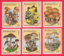 BURKINA FASO STAMPS 1985, SET OF 6, MUSHROOMS, FLORA, MNH - Burkina Faso (1984-...)