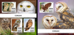 Guinea Bissau 2021, Animals, Owls III, 3val In BF +BF - Eulenvögel