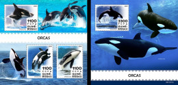 Guinea Bissau 2021, Animals, Orcas, 3val In BF +BF - Whales