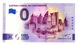 2023-1 FRANCE BILLET TOURISTIQUE 0 EURO SOUVENIR N° UEHY026163 CHATEAU COMTAL DE CARCASSONNE - Essais Privés / Non-officiels