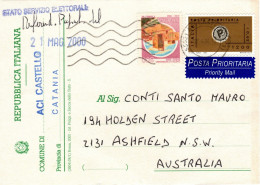 Italia 2000 Cartolina Elettorale Spedita In Australia  Per Elezioni Politiche - 2001-10: Storia Postale