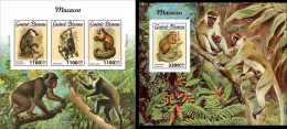 Guinea Bissau 2021, Animals, Monkeys II, 3val In BF+BF IMPERFORATED - Singes