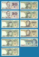 Poland, 1982, 1986, 1988; Lot Of 11 Banknotes 20, 50, 500 And 1000 Zlotych, UNC, -UNC, AU - See Description - Pologne