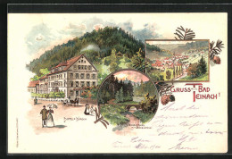 Lithographie Bad Teinach, Hotel Zum Hirsch, Teinachtal Mit Zavelstein  - Bad Teinach
