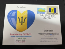 17-3-2024 (3 Y 19) COVID-19 4th Anniversary - Barbados - 17 March 2024 (with Barbedos UN Flag Stamp) - Enfermedades