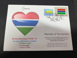 17-3-2024 (3 Y 19) COVID-19 4th Anniversary - Gambia - 17 March 2024 (with Gambia UN Flag Stamp) - Enfermedades