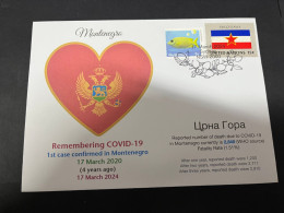 17-3-2024 (3 Y 19) COVID-19 4th Anniversary - Montenegro - 17 March 2024 (with Ex-Yugoslavia UN Flag Stamp) - Disease