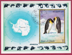 Umm Al-Kaiwwain Block 51 Gestempelt, Pinguine - Kaiserpinguine (Nr.1967) - Antarctische Fauna