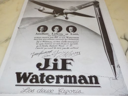 ANCIENNE PUBLICITE AVIATEUR ASSOLANT - LEFEVRE-LOTTI PRESENTE  JIF WATERMAN 1929 - Andere & Zonder Classificatie